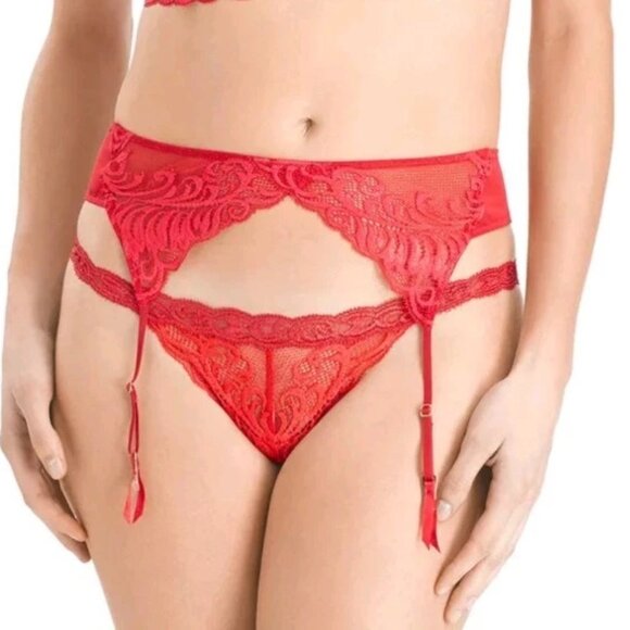 Natori Feathers NWT Red Lace Garter Belt - Picture 2 of 6